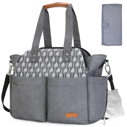 Lekebaby Bolso Carro Bebe,Bolsa Carrito Bebés Cambiador,Bolsos de Viaje | Grande de Almacenamiento Para Pañales materna Messenger con Ganchos y Correa Universal (Gris)