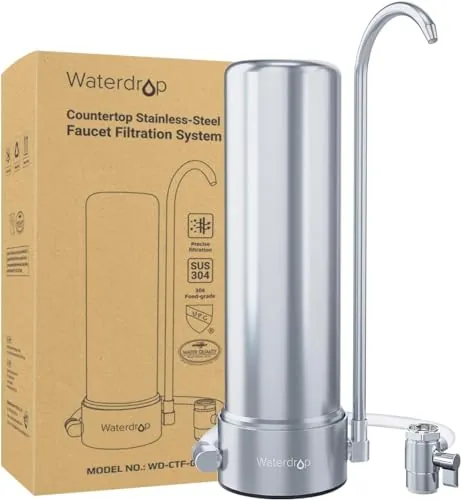 Waterdrop WD-CTF-01 Filtro de Agua para Encimera, 5 Etapas de Filtro de Acero Inoxidable, 8000 Galones Filtro de Grifo, Reduce el 99% de Cloro, Metales Pesados, Mal Sabor (1 Filtro Incluido)