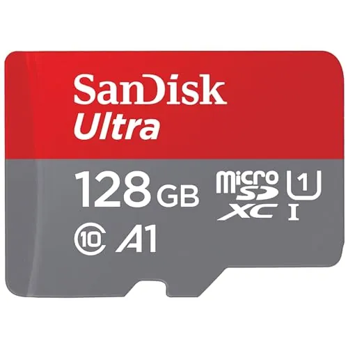 SanDisk 128GB Ultra, Tarjeta de memoria microSDXC, hasta 140 MB/s + adaptador SD, con Clase A1 de rendimiento de las aplicaciones, UHS-I Class 10 U1