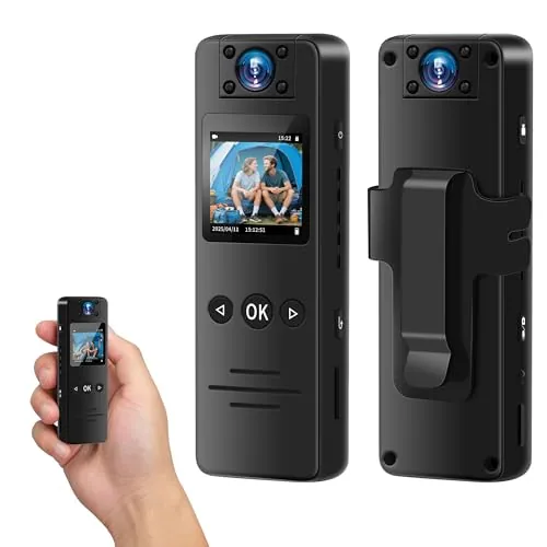 NinjaCam Bodycam, Cámara Corporal 1080P HD con Lente Gran Angular de 120°, Clip Trasero, Visión Nocturna y Detección de Movimiento, Cámara Mini con Objetivo Giratorio 180° para Grabación Diaria