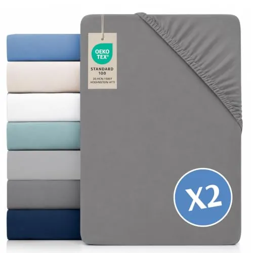 Dreamzie Juego de 2 Sabanas 90x190/200 Ajustables - Microfibra Ultra Suave Oeko Tex Certificado - Sabanas Bajeras 90x190/200 Infantil - Gris Carbón