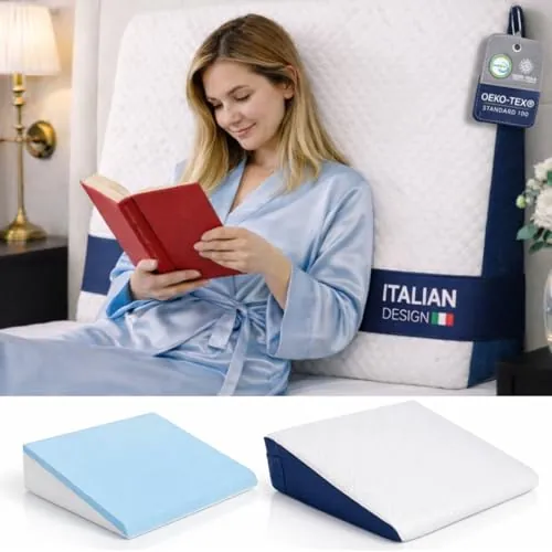Ritalia® CUÑA ANTIREFLUJO Adulto 65x90x20 cm para ELEVAR COLCHÓN con Gel VISCOELÁSTICA | COJÍN de Lectura con Funda Lavable | Respaldo Cama y Almohada REFLUJO GÁSTRICO