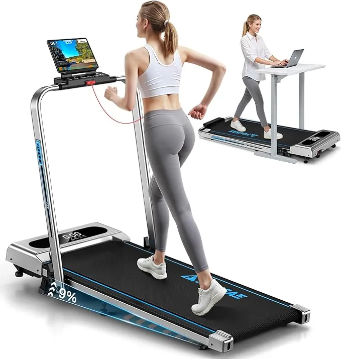 5 en 1 Cinta de Correr Plegable, 12KM/H Cinta de Correr con Inclinación 9%, 2.75 HP Cinta de Andar para Casa con Control Remoto y Pantalla LED, Apps y 12 Programas HIIT, Soporte 150 KG