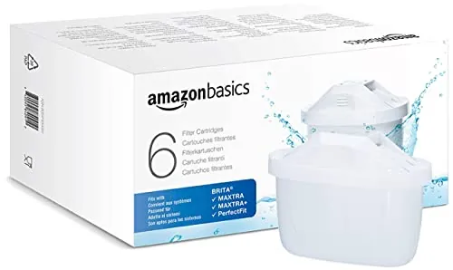 Amazon Basics Cartuchos filtrantes de Agua, 6 Unidad, Paquete de 1, Aptos y compatibles con Todas Las jarras BRITA Incl. PerfectFit & Jarras Amazon Basic