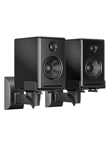 suptek Soporte Pared Altavoces Pequeños (Par), Soporte Altavoz Satélite hasta 25kg, Ancho 95-145mm, Inclinable y Orientable, Negro - SPM201S