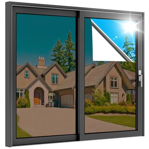 rabbitgoo Vinilo Espejo para Ventanas 60x200cm, Vinilo Espejo Unidireccional Adhesivo, Lámina Privacidad Ventana Anti UV Anti Calor, Vinilos para Cristales Anti Sol para Hogar Oficina, Marrón Plata