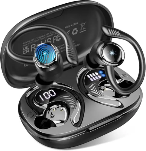 Auriculares Inalámbricos Deportivos, 60H, 28 Modos EQ por App, HiFi Estéreo | Cascos Inalámbricos Bluetooth 5.4, Driver de 14,2 mm, 4 Mics ENC, Ganchos Ergonómicos, IP7 Auriculares Running para Correr