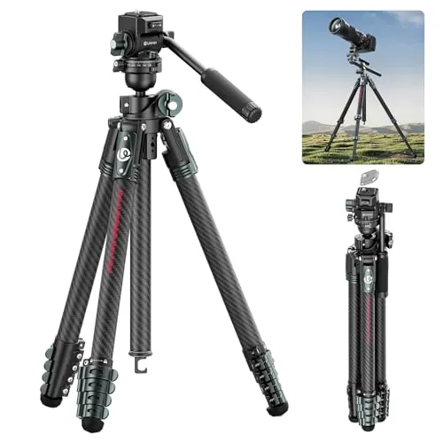 ULANZI JJ06 GlideGo Trípode de Vídeo de Fibra de Carbono, Trípode de Cámara con Doble Cabezal panorámico de 360°, -50°/+60° Tilt Pan, Placa de Liberación Rápida Uka y Mango Destornillador, 18kg MAX
