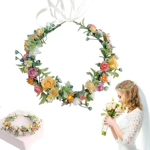 Corona De Flor Rosa, Ajustable Corona Flores, Diadema Floral Guirnalda, para Tocado de Flores Nupcial, Fiesta de Guirnaldas, Apoyos de La Foto