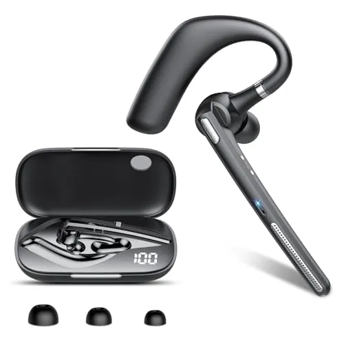 CASCHO Manos Libres Auricular Bluetooth V5.4, Auriculares inalambricos Bluetooth con Doble Micrófono Cancelación, 100H en Espera, Conexión Dual, Función de Silencio, Manos Libres Oreja para Oficina