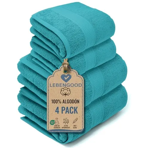 LEBENGOOD Juego de Toallas de Baño Grandes 2 Ducha 70x140 2 Lavabo 50x90 | rizo de algodón 500 g/m², suaves y muy absorbentes, certificado Oeko Tex, secado rápido, para casa, hotel y gym