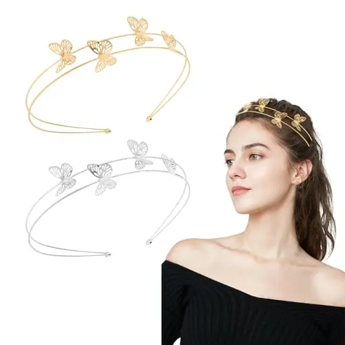 KHDULQ 2 Piezas Diademas de Estrella de Cinco Puntas Diadema Estrella Diademas Niña Dorada Plateada Diadema Elegante Para Boda Fiesta,Fiesta,Navidad Cinta Pelo Niña Diadem Mujer (Mariposas)