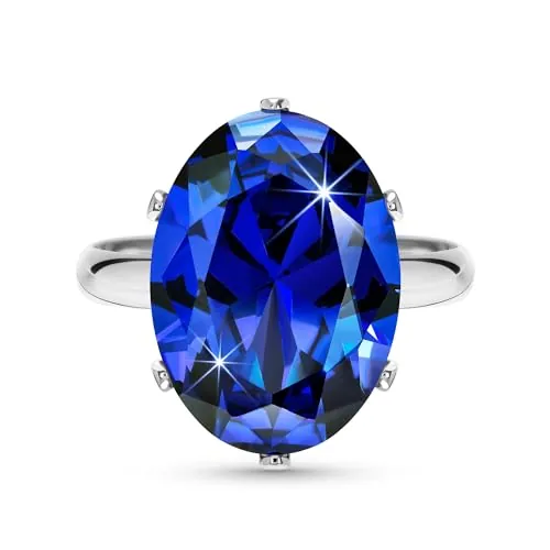 Linawe Rings anillo azul zafiro ajustable para mujer, anillo de plata para dedo para mujer, anillos de gran tamaño con diamantes moissanita, joyería de moda