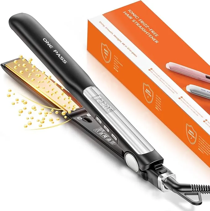 Faszin Planchas del Pelo 2 en 1, Calienta en 20s Plancha Pelo, de Titanio con Iones Plancha de Pelo, Pantalla LCD Clara, Ideal para Alisar, Rizar y crear Ondas (Negro)