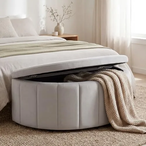 tectake® Banco Almacenaje, Puff Almacenaje, 48 x 108 x 40 cm Puf, Banco Recibidor, Tapa Acolchada, Muebles Auxiliares, Decoracion Habitacion, Mueble Dormitorio, Bancos, Arcon - Terciopelo Topo