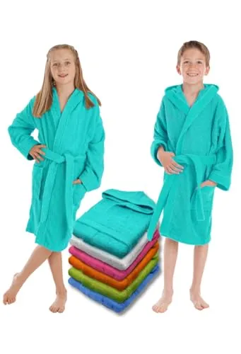 LEBENGOOD Albornoz, Niño, Niña, Unisex, Infantil, Juvenil,100% Algodón,toalla 400gr OEKO-TEX, 2 Bolsillos, Capucha, Albornoces Felpa, adolescente (14, Turquesa)