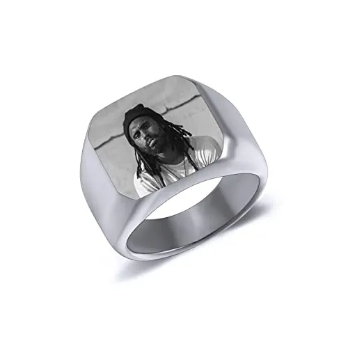AOTXOXTOA Personalizada Foto Signet Anillo Personalizado De Color De Grabado De La Imagen De Acero Inoxidable De La Banda De Aniversario De Regalo con El Anillo De TamañO De Los Ajustadores