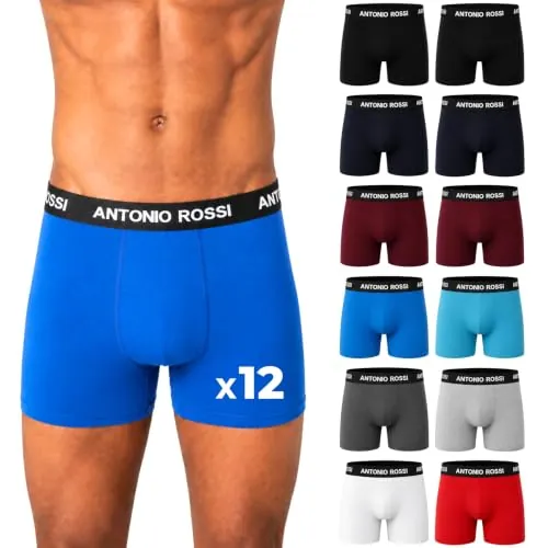 ANTONIO ROSSI paquete de 12 boxers ajustados para hombre - Calzoncillos tipo bóxer para hombre con cintura elástica