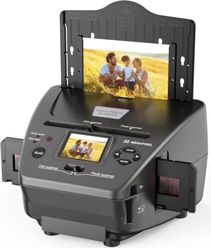 DigitPro Escáner de película y fotografía con Pantalla LCD de 2,4 Pulgadas. Convierte Diapositivas y Negativos de 35mm/135, Fotos(3R/4R/5R) y Tarjetas de presentación en imágenes Digitales de 22 MP.
