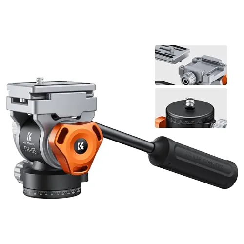 K&F CONCEPT Cabeza de Trípode, FH-03 Cabezal Hidráulico, Cabeza de Vídeo con Placa Arca-Swiss, Cabeza Amortiguadora, Compatible con Cámaras DSLR, Capacidad de Carga de hasta 5kg