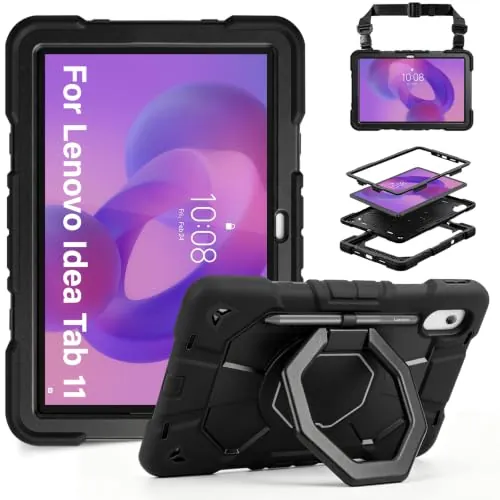 Funda para Lenovo Idea Tab 11/Tab M11/Tab K11 Gen 2 Giratorio 360° | Funda para Tablet Robusta y Antigolpes con Correa Soporte-S Pen de Hombro Desmontable y Protector de Pantalla