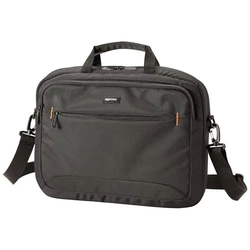 Amazon Basics Maletín Compacto para portátil con Correa para el Hombro y Bolsillos para Accesorios (15,6 Pulgadas, 40 cm), Negro, 1 Unidad