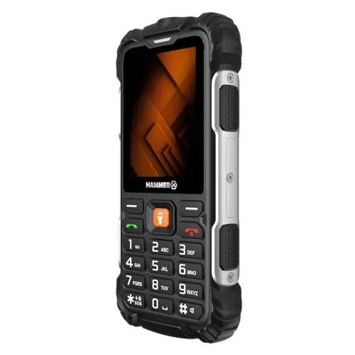 Hammer H Forge 2G Teléfono móvil para Exteriores sin Contrato, 32 GB, batería de 2300 mAh, Linterna, IP68, Radio FM, Conector de 3,5 mm, 2 MP, USB-C, Dual-SIM, Resistente al Polvo