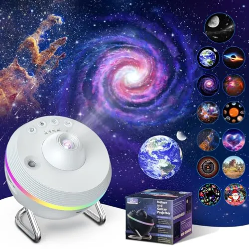 Astarama Proyector Galaxia, 13 en 1 Proyector de Galaxias y Estrellas Real, 4K HD Proyector Planetario con Tira de luz, Meteoro Dinámico para Home Decoration (Blanco)