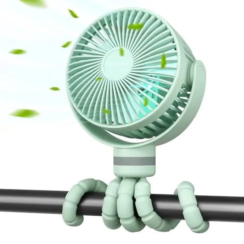 momcozy 8000mAh Ventilador Portátil para Cochecito, Batería de Duración 27H, 360°Rotación,4 Velocidade, Luz de Noche, Ventilador Silla de Paseo Recargable USB,Viajes, Dormitorio