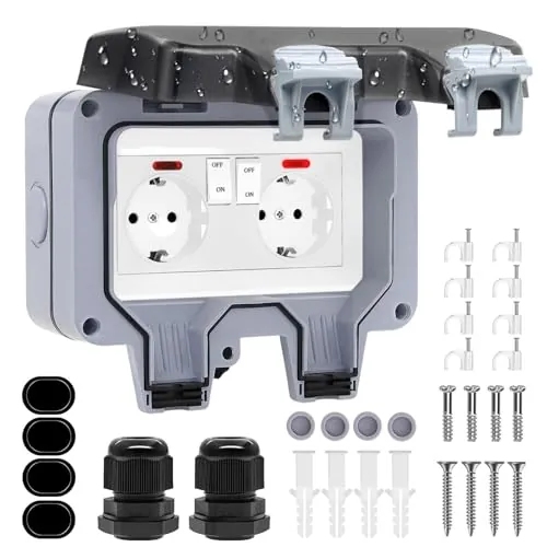 Enchufe Exterior Impermeable IP66 con Interruptor Toma de Corriente Estanca