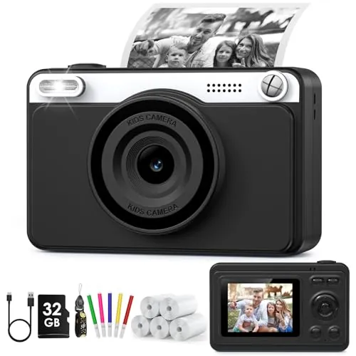 GREENKINDER Camara Fotos Infantil Instantanea,HD/1080P Cámara Instantánea para Niños con Tarjeta de 32GB y 5 Rollos de Papel Térmico,Camara Fotos Infantil Regalos de Juguete para Niños de 3 a 12