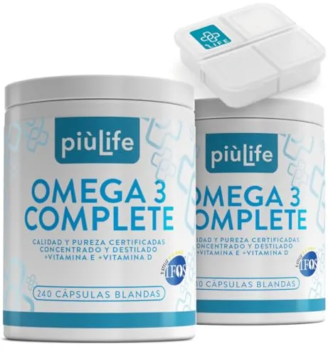 Omega 3 IFOS Certificado Con Vitamina D3 2000 UI PiùLife, 480 Omega 3 Capsulas Blandas, Aceite De Pescado 2000mg Epa Y 1000mg Dha Por Dosis, Fish Oil Triglicéridos, Corazón, Vista, Huesos Y Cerebro