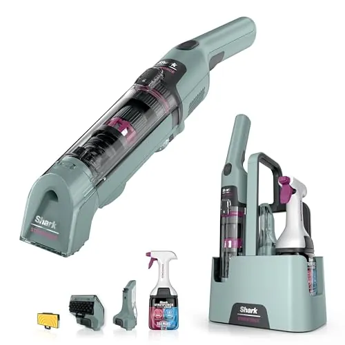 Shark StainForce Eliminación de manchas y olores en alfombras, moquetas, tapicería, escaleras y coches, diseño ligero y portátil con organizador, accesorios y 2 soluciones de limpieza total, HX100EUCP