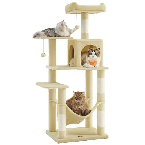 Feandrea Árbol para Gatos, Altura 137,7 cm, Multinivel, 4 Postes Rascadores