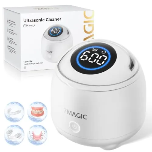7MAGIC Limpiador ultrasonidos para férula dental, 48 kHz, UV-C, Blanco