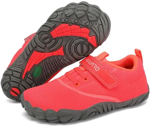SAGUARO Barefoot Niños Zapatillas de Trail Running Niña Niño Minimalistas Zapatos de Deporte Blanditos Cómodos Calzado Descalzos para Exterior Interior, Coral Brillante, 31 EU