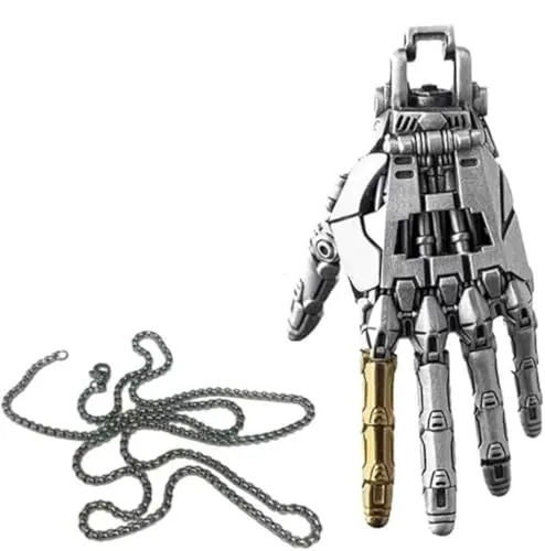 Vnnigmn Collar de mano mecánico, articulaciones de dedo movibles, dije de mano robot, llavero de manos mecánicas steampunk para hombres y mujeres, talla única, Metal, Metal.