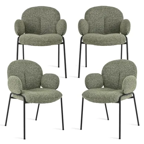 Goeurvant - Juego de 4 sillas de comedor, color verde abeto con reposabrazos, sillas acolchadas modernas con respaldo, patas ajustables en altura, sillas de cocina de lino para salón, comedor