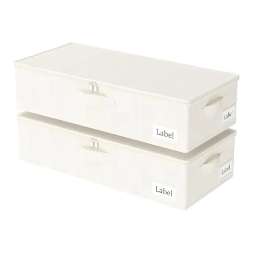 Yawinhe 2 piezas Bolsa de Almacenamiento Debajo de la Cama, Caja de Almacenaje Plegable Con Tapa con Cremallera y Manija, para Almacenar Ropa, Mantas, Almohadas, 60x30x15cm, Beige