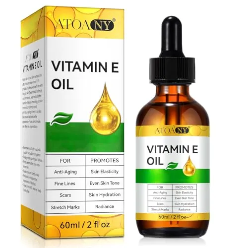 Aceite de Vitamina E 75,000 IU 60 ml, 100% Puro Vitamin E Oil para la Piel, Cara, Cabello, Cuerpo, Antioxidante Natural para la Sequedad, Arrugas, Cicatrices y Estrías, Hidratación y Reafirmación