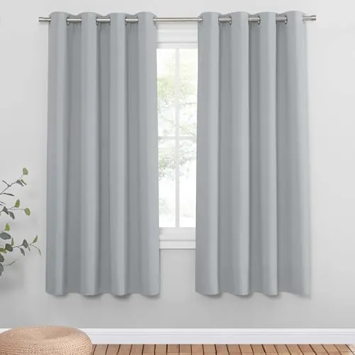 PONY DANCE Cortinas Cortas para Ventanas Cortinas Opacas Termicas Aislantes Frio y Calor 2 Piezas para Salon Comedor, 140x175 CM, Gris Claro
