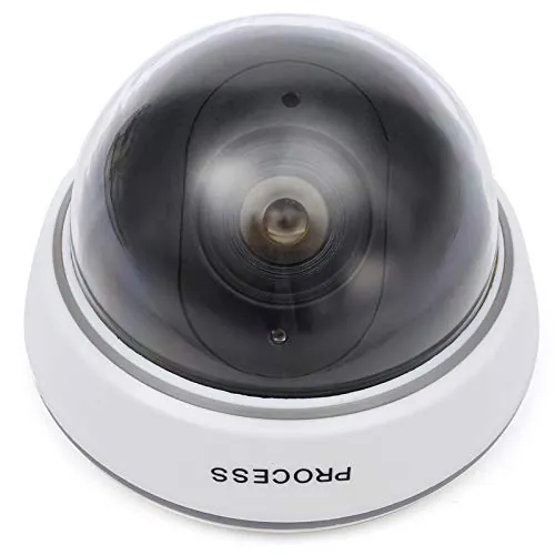 1 cámara de simulación falsa domo de vigilancia, cámara de seguridad intermitente, luz roja (blanco)