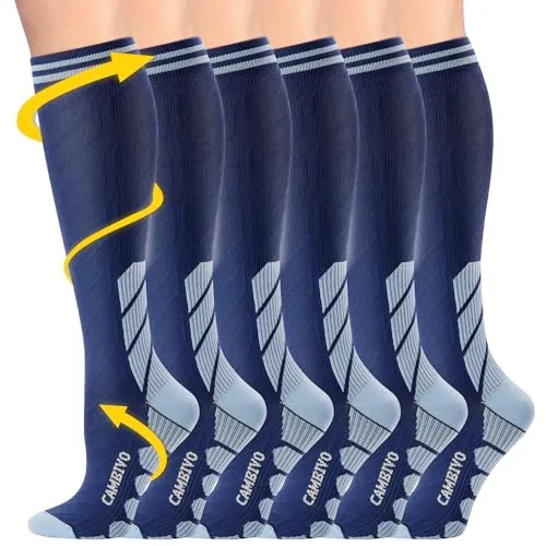 CAMBIVO Medias de Compresión Mujer Hombre 3Pares, Calcetines Compresion 20-30mmHg, Medias de Compresion Varices para Deporte, Running, Ciclismo, Deportivos, Senderismo, Viajes, Enfermera