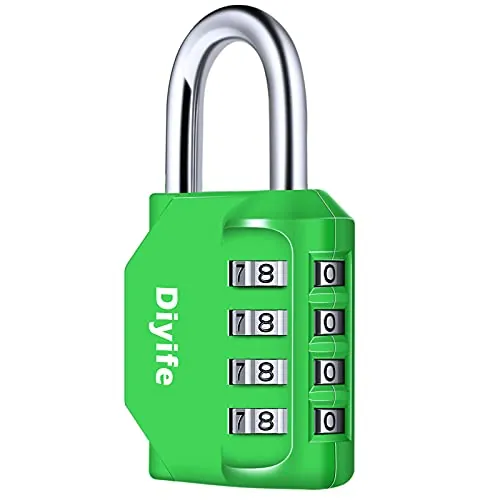 Candado Combinacion, Diyife Impermeable Candado Taquilla, Candado Seguridad 4 Dígitos, Candado para El Casillero del Gimnasio Escolar, Archivadores, Caja De Herramientas,Cerca, Cerrojo(Verde)