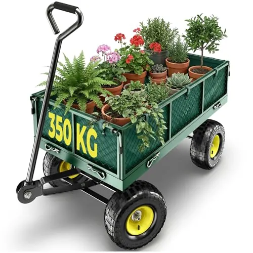 TecTake® Carro de Mano Plegable XXL - Carro Jardín con Lona Extraíble, Carretilla de Carga con Ruedas, Carrito Transporte Playa, Carrito Playa o Jardin, Carretilla Plegable - Verde