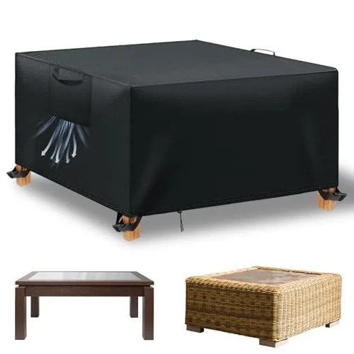 WUAYAMI Funda para Muebles de Jardín Exterior, Mesa Impermeable, Tela Oxford 420D, Anti Viento, Anti UV, Con Salidas de Aire, Negro, 200x200x90cm