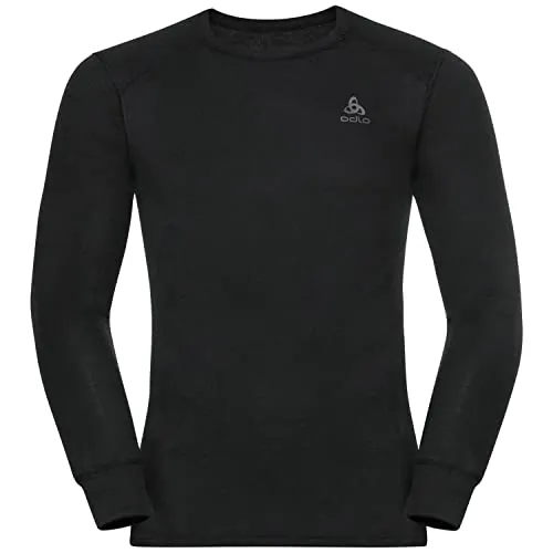 Odlo Active Warm Camiseta térmica Manga Larga Cuello Redondo Hombre | Ropa interior térmica con aislamiento, gestión de la humedad y ZeroScent; poliéster reciclado para esquí y senderismo