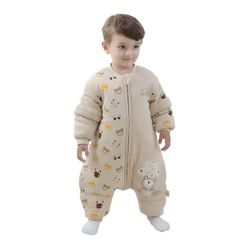 Saco de dormir para bebé con piernas, con forro cálido, para invierno, niños, niñas, unisex, pijama (oso de 18 a 36 meses, altura de 85 a 95 cm)