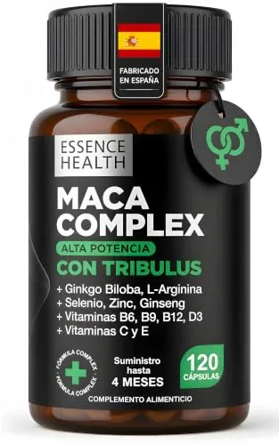 Maca Andina Negra Complex Alta Potencia | Maca Peruana con Tribulus, Ginseng y L-Arginina | 120 Cápsulas Veganas | Mejora Equilibrio Hormonal | Rendimiento Ánimo Fuerza y Vitalidad