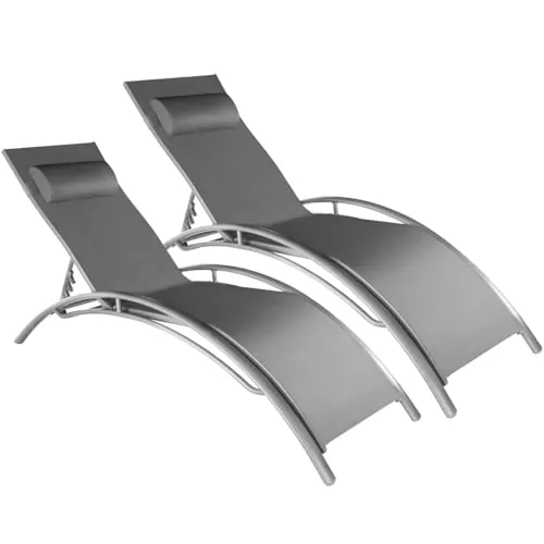 tectake® Set de 2 Tumbonas Jardín Exterior, Tumbona con Reposacabezas, Tumbona Playa Reclinable en 7 Posiciones, Tumbona Piscina en Aluminio, Carga Máx. 120 kg, Fácil Montaje - Gris